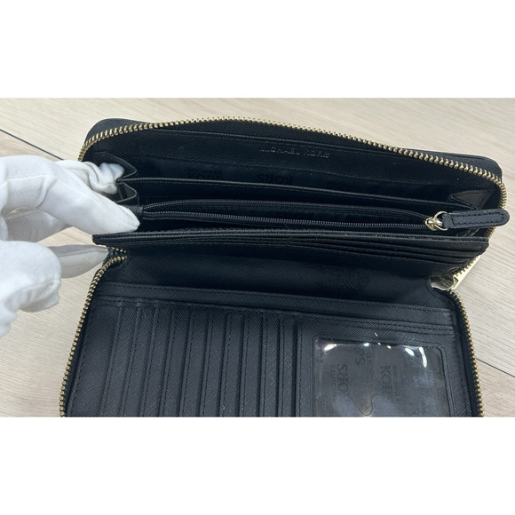 Michael Kors Jet Set Continental Large Black Wallet Pebbled Leather Zippered - Picture 10 of 15